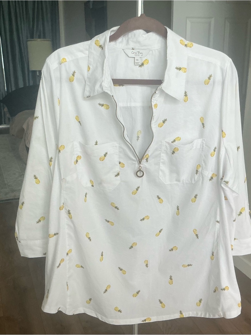 Coral Bay White Shirt with Yellow Pineapple Motif